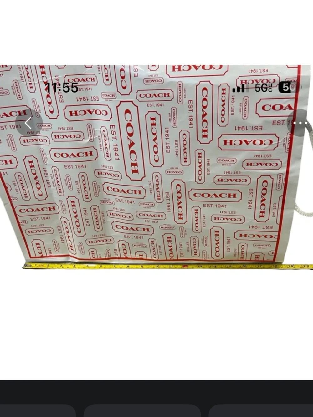 COACH White and Red Logo Print Shopping Bag